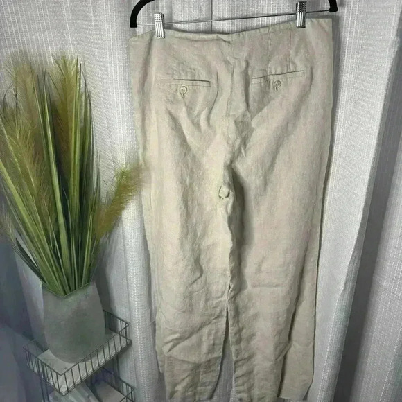 Talbots Womens 10 100% Linen High Rise Pants Wide leg Side Button Light Beige - Picture 6 of 12